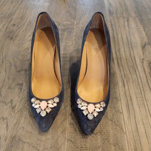 J. Crew Suede Gem Jewel Stone Detail Embellished Slim Heel Blue 8.5
